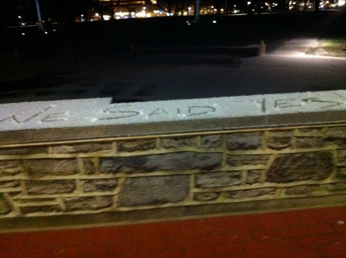 What Karen and Chelsea wrote in the snow after the second proposal